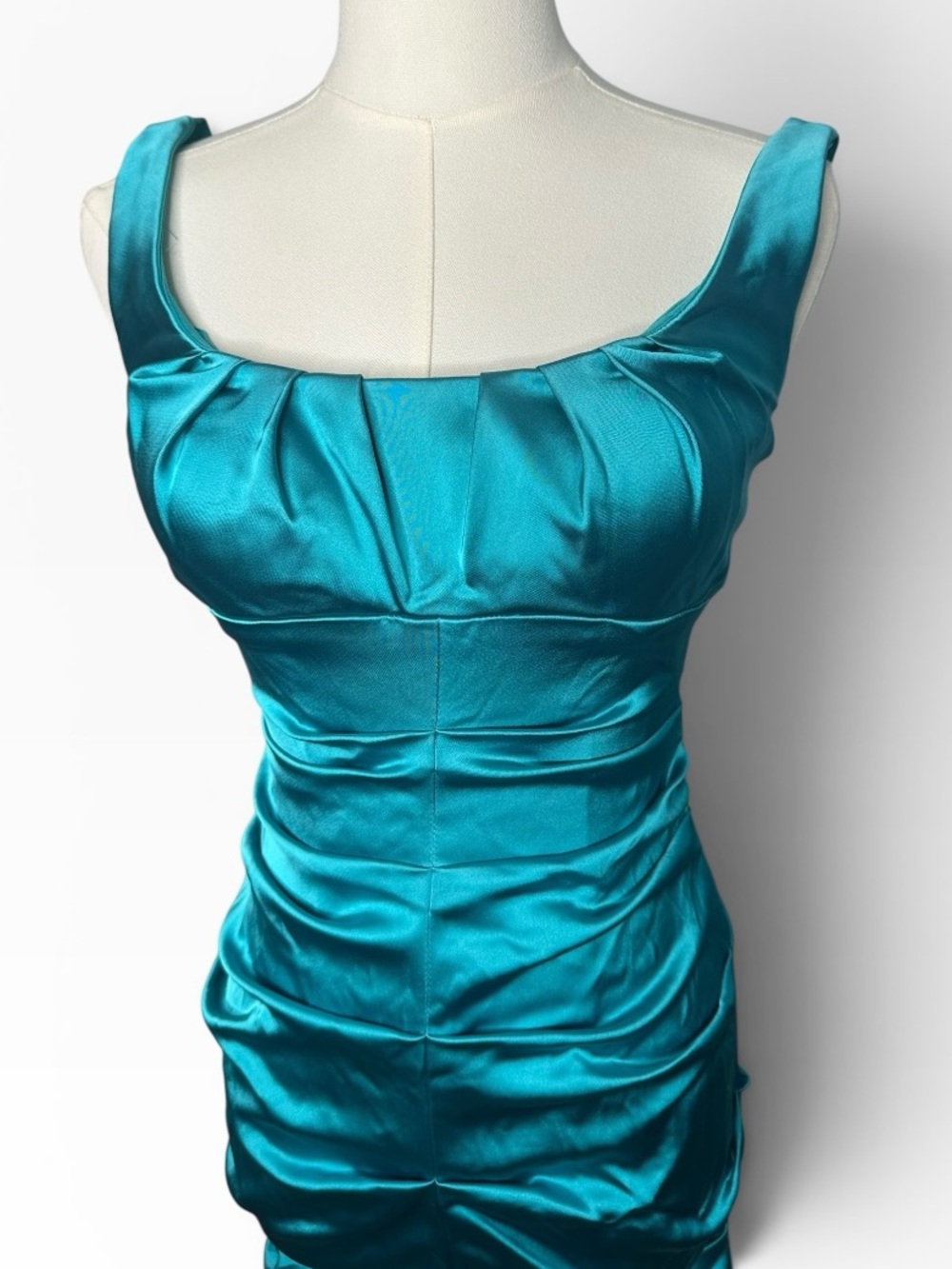 Vintage 90s Caché Ruched Satin Bodycon Dress Size 4 Made in USA - Picture 3 of 9